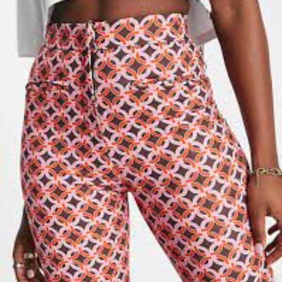 Asos Design Geometric Hippie Design Slim Flare Pants Red/Brown NWOT 4 - Picture 3 of 12